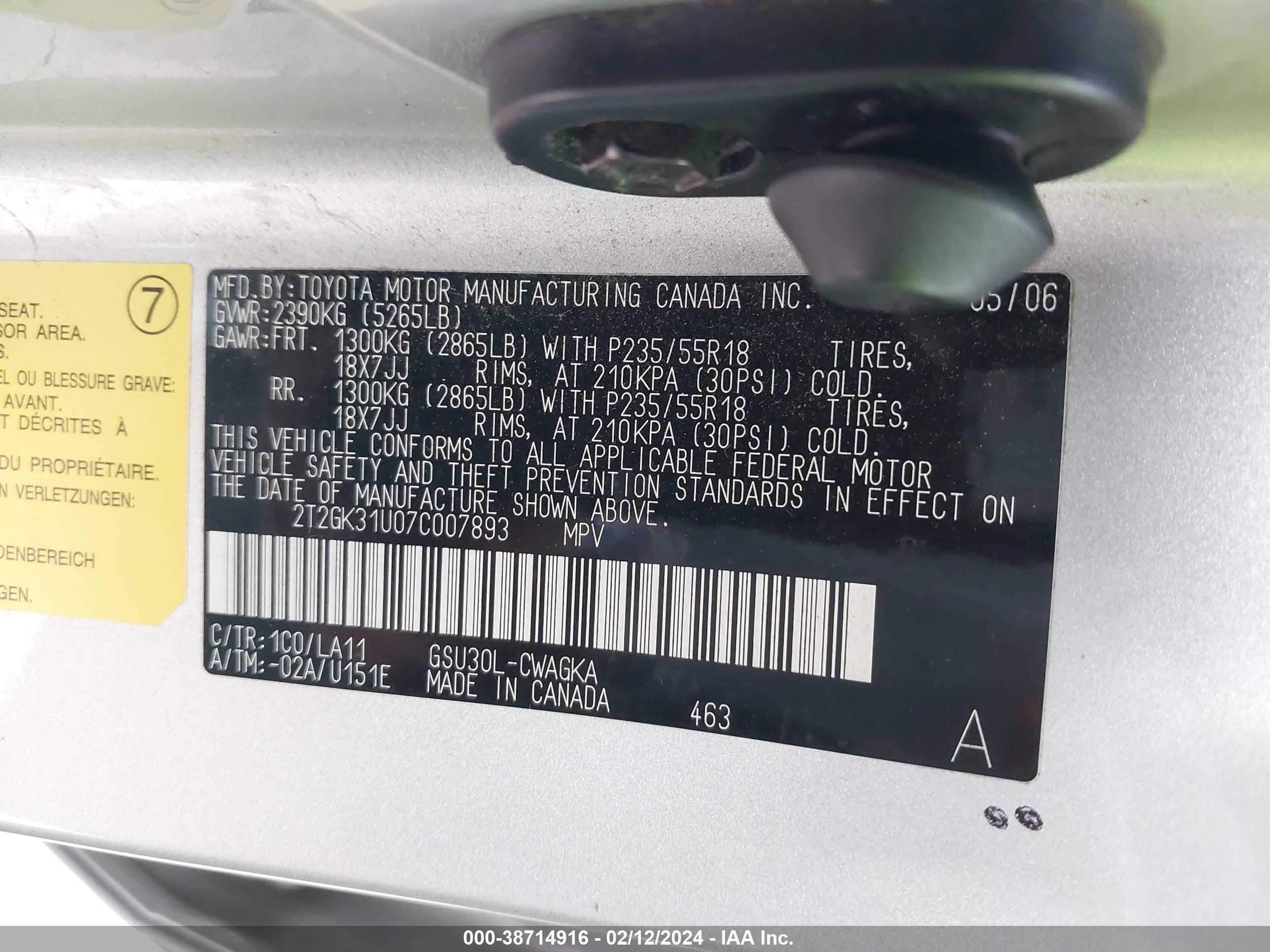 Photo 8 VIN: 2T2GK31U07C007893 - LEXUS RX 