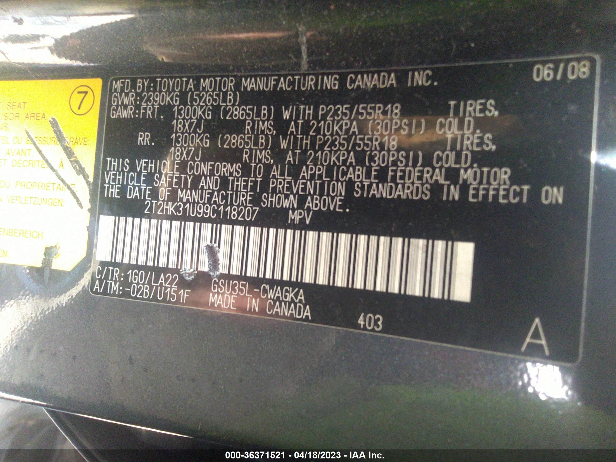 Photo 8 VIN: 2T2HK31U99C118207 - LEXUS RX 