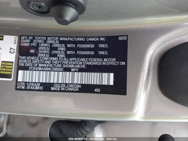 Photo 8 VIN: 2T2HZMAA6NC296593 - LEXUS RX 