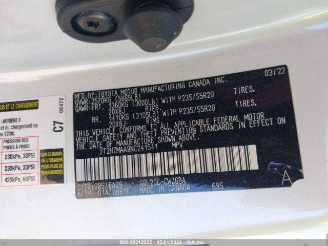 Photo 8 VIN: 2T2HZMAA9NC241541 - LEXUS RX 350 