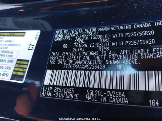 Photo 8 VIN: 2T2HZMAAXNC236428 - LEXUS RX 350 