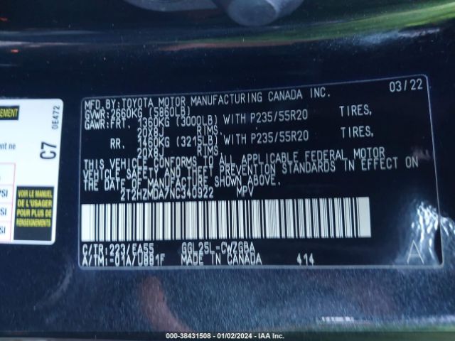 Photo 8 VIN: 2T2HZMDA7NC340922 - LEXUS RX 350 