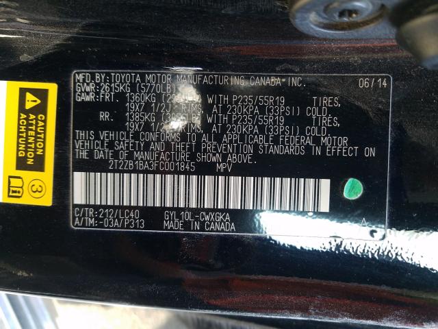 Photo 9 VIN: 2T2ZB1BA3FC001845 - LEXUS RX 450H 