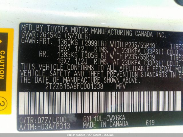 Photo 8 VIN: 2T2ZB1BA8FC001338 - LEXUS RX 450H 