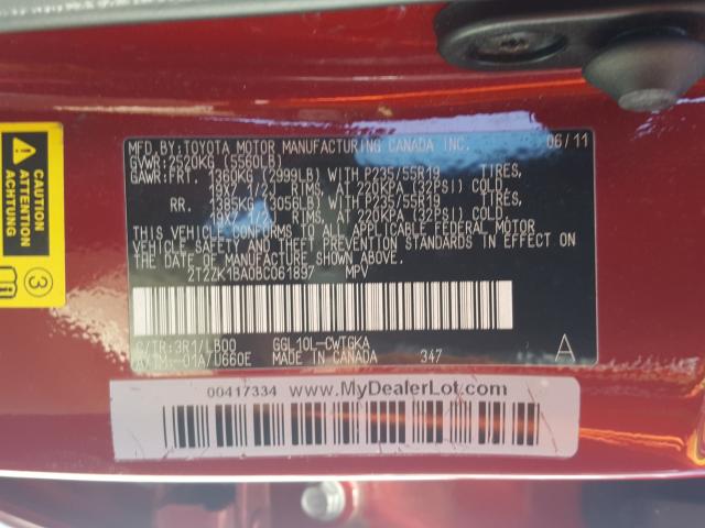 Photo 9 VIN: 2T2ZK1BA0BC061897 - LEXUS RX 350 