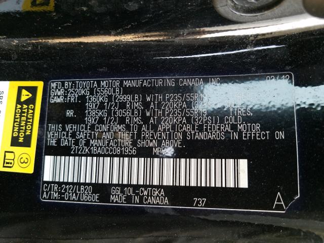 Photo 9 VIN: 2T2ZK1BA0CC081956 - LEXUS RX 350 