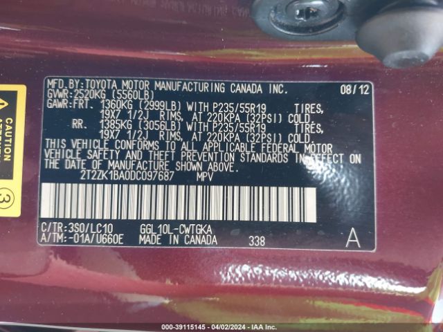 Photo 8 VIN: 2T2ZK1BA0DC097687 - LEXUS RX 350 