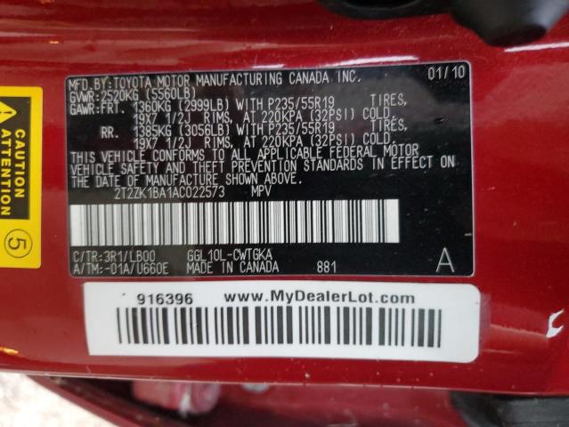 Photo 12 VIN: 2T2ZK1BA1AC022573 - LEXUS RX350 