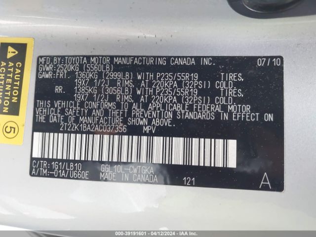 Photo 8 VIN: 2T2ZK1BA2AC037356 - LEXUS RX 