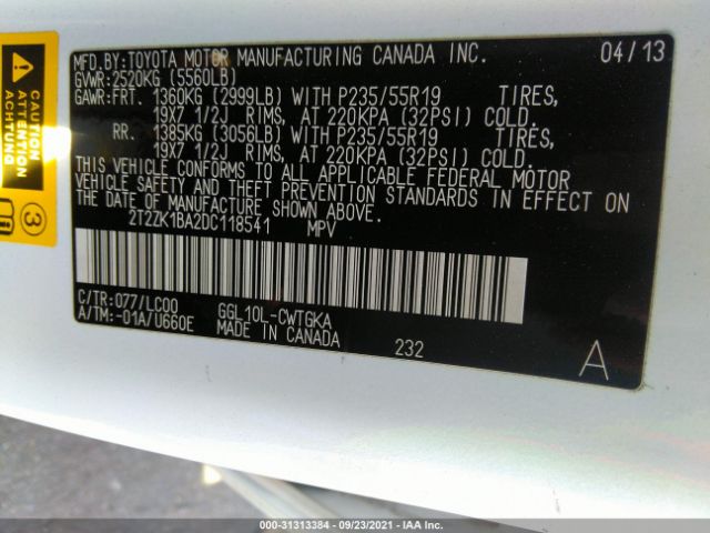 Photo 8 VIN: 2T2ZK1BA2DC118541 - LEXUS RX 350 