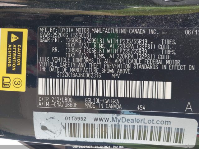 Photo 8 VIN: 2T2ZK1BA3BC062316 - LEXUS RX 350 