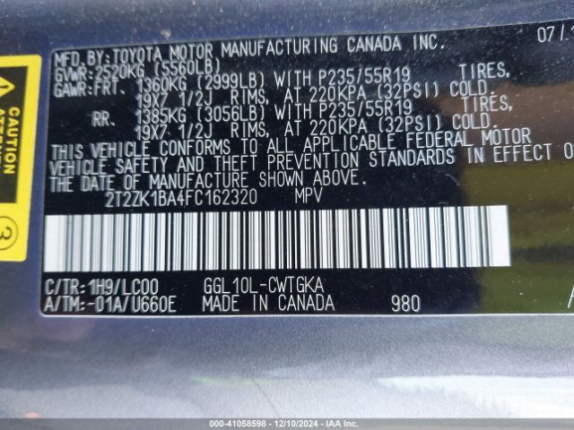 Photo 8 VIN: 2T2ZK1BA4FC162320 - LEXUS RX 