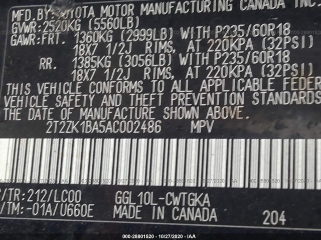 Photo 8 VIN: 2T2ZK1BA5AC002486 - LEXUS RX 350 