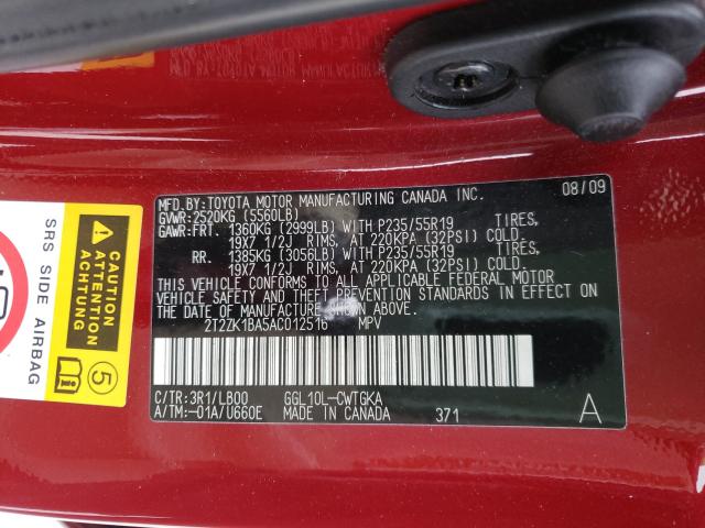 Photo 9 VIN: 2T2ZK1BA5AC012516 - LEXUS RX 