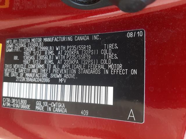 Photo 9 VIN: 2T2ZK1BA6AC040986 - LEXUS RX 350 