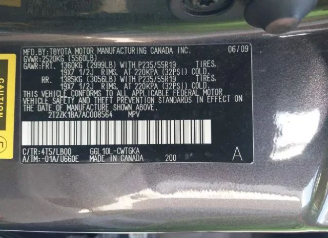 Photo 8 VIN: 2T2ZK1BA7AC008564 - LEXUS RX 