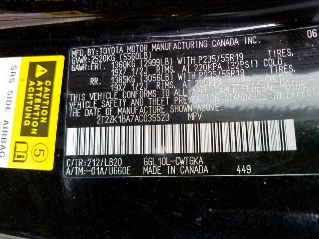 Photo 9 VIN: 2T2ZK1BA7AC035523 - LEXUS RX 350 