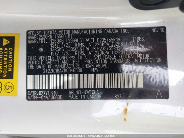 Photo 8 VIN: 2T2ZK1BA7BC046538 - LEXUS RX 350 