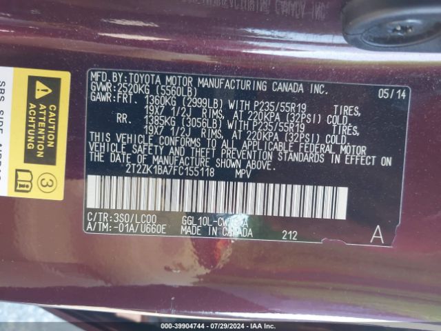 Photo 8 VIN: 2T2ZK1BA7FC155118 - LEXUS RX 