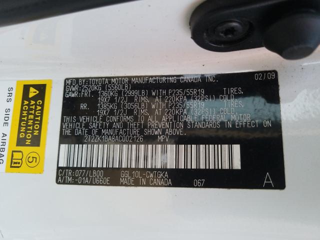 Photo 9 VIN: 2T2ZK1BA8AC002126 - LEXUS RX 350 