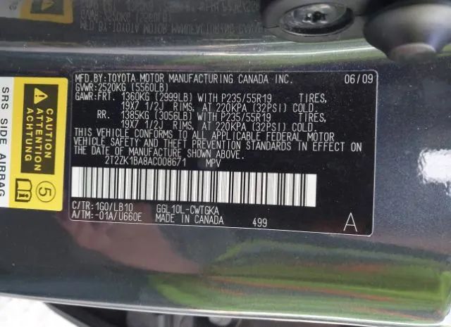 Photo 8 VIN: 2T2ZK1BA8AC008671 - LEXUS RX 