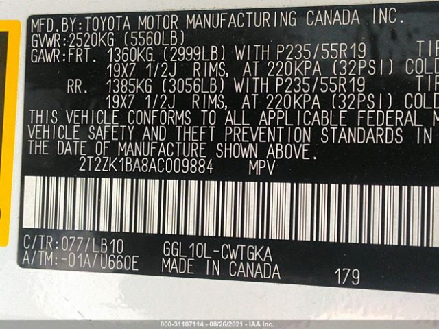 Photo 8 VIN: 2T2ZK1BA8AC009884 - LEXUS RX 350 