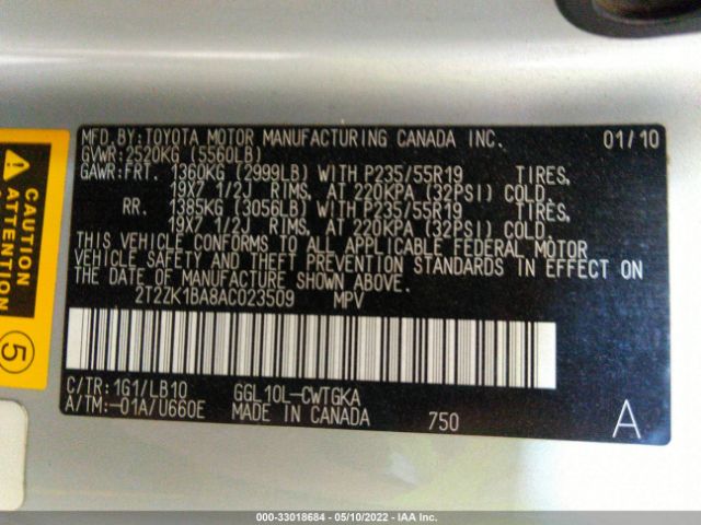 Photo 8 VIN: 2T2ZK1BA8AC023509 - LEXUS RX 350 