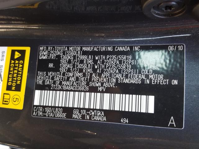 Photo 9 VIN: 2T2ZK1BA8AC036826 - LEXUS RX 350 