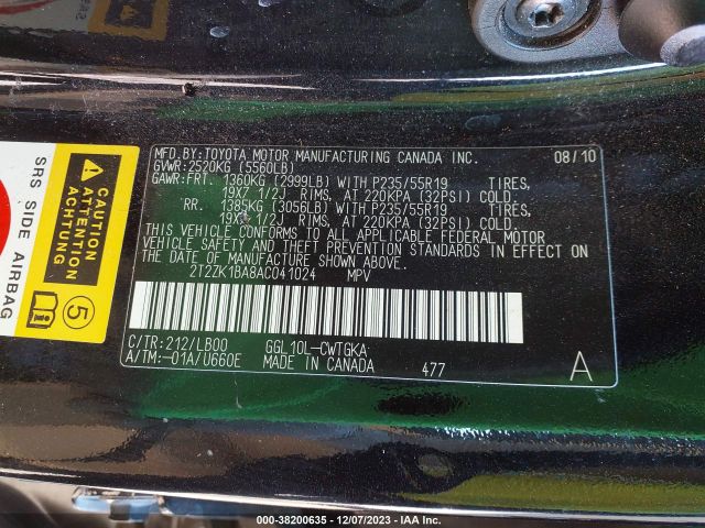 Photo 8 VIN: 2T2ZK1BA8AC041024 - LEXUS RX 350 