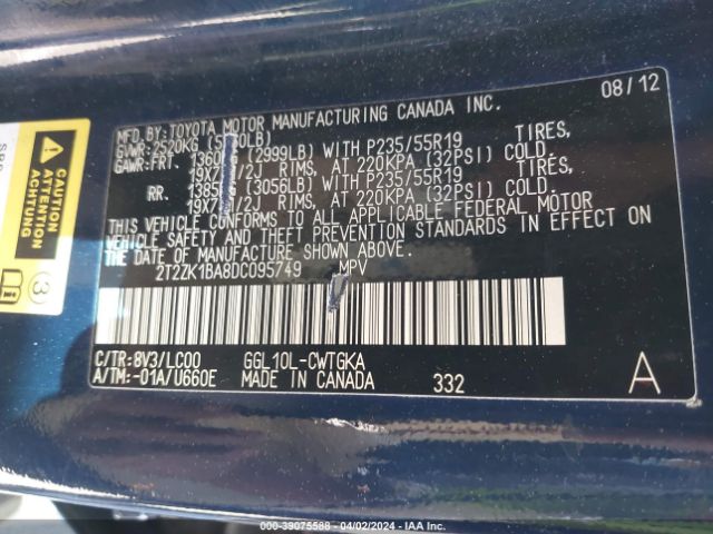 Photo 8 VIN: 2T2ZK1BA8DC095749 - LEXUS RX 350 