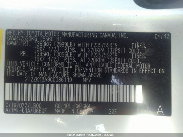 Photo 8 VIN: 2T2ZK1BA9CC086119 - LEXUS RX 350 