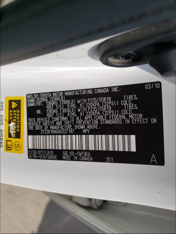 Photo 9 VIN: 2T2ZK1BAXAC027187 - LEXUS RX 350 