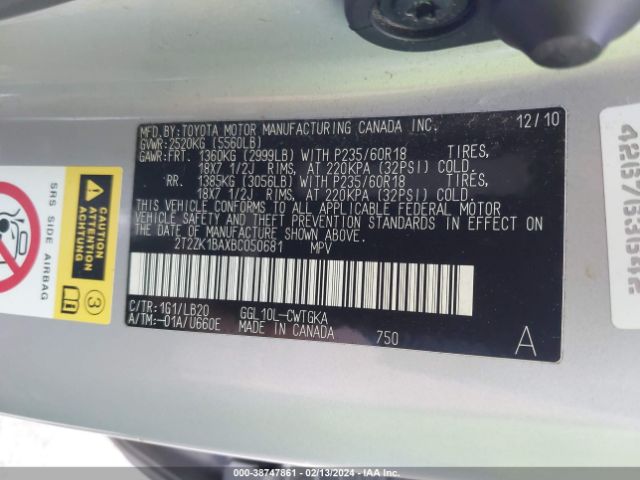 Photo 8 VIN: 2T2ZK1BAXBC050681 - LEXUS RX 350 