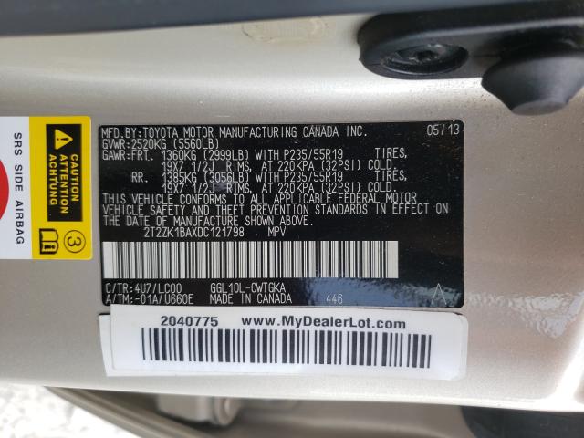 Photo 9 VIN: 2T2ZK1BAXDC121798 - LEXUS RX 350 