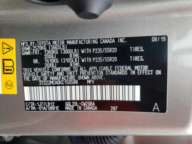 Photo 9 VIN: 2T2ZZMCA0KC150588 - LEXUS RX 350 BAS 