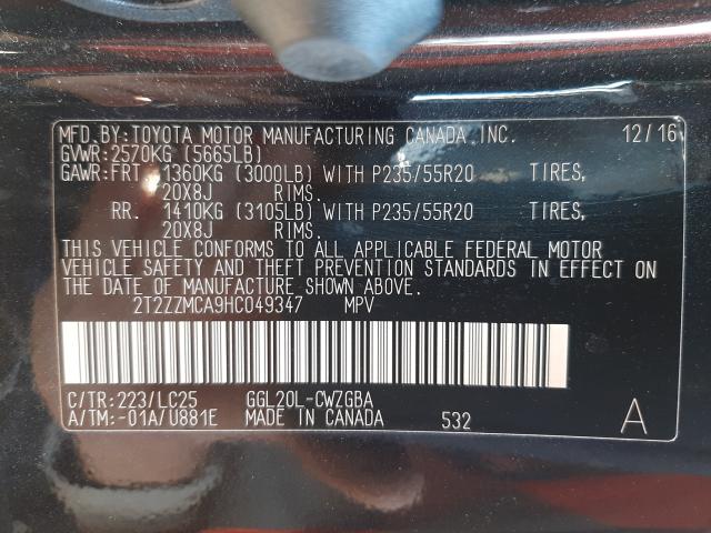 Photo 9 VIN: 2T2ZZMCA9HC049347 - LEXUS RX 350 BAS 