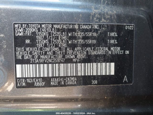 Photo 8 VIN: 2T3A1RFV2NC259747 - TOYOTA RAV4 