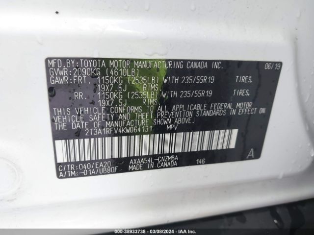 Photo 8 VIN: 2T3A1RFV4KW064131 - TOYOTA RAV4 