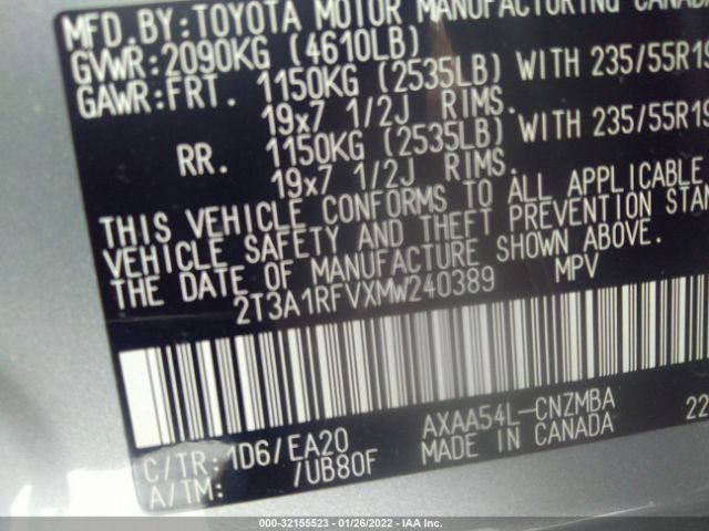 Photo 8 VIN: 2T3A1RFVXMW240389 - TOYOTA RAV4 