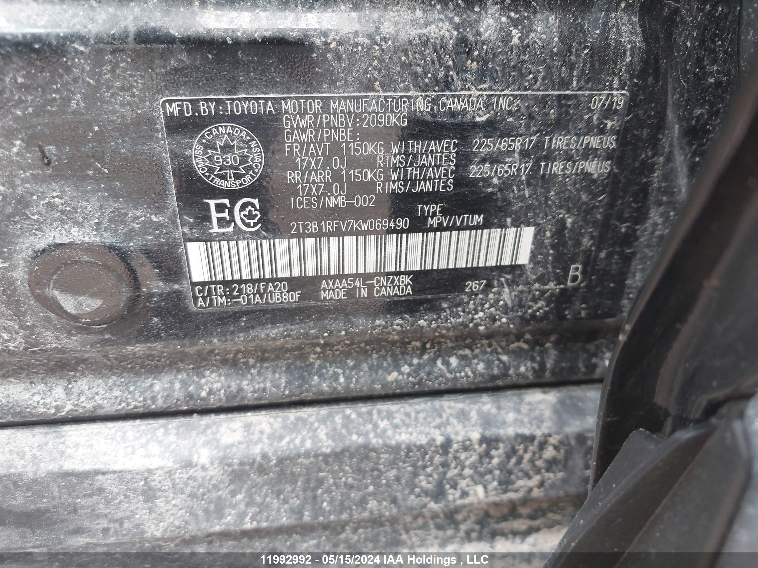 Photo 8 VIN: 2T3B1RFV7KW069490 - TOYOTA RAV4 