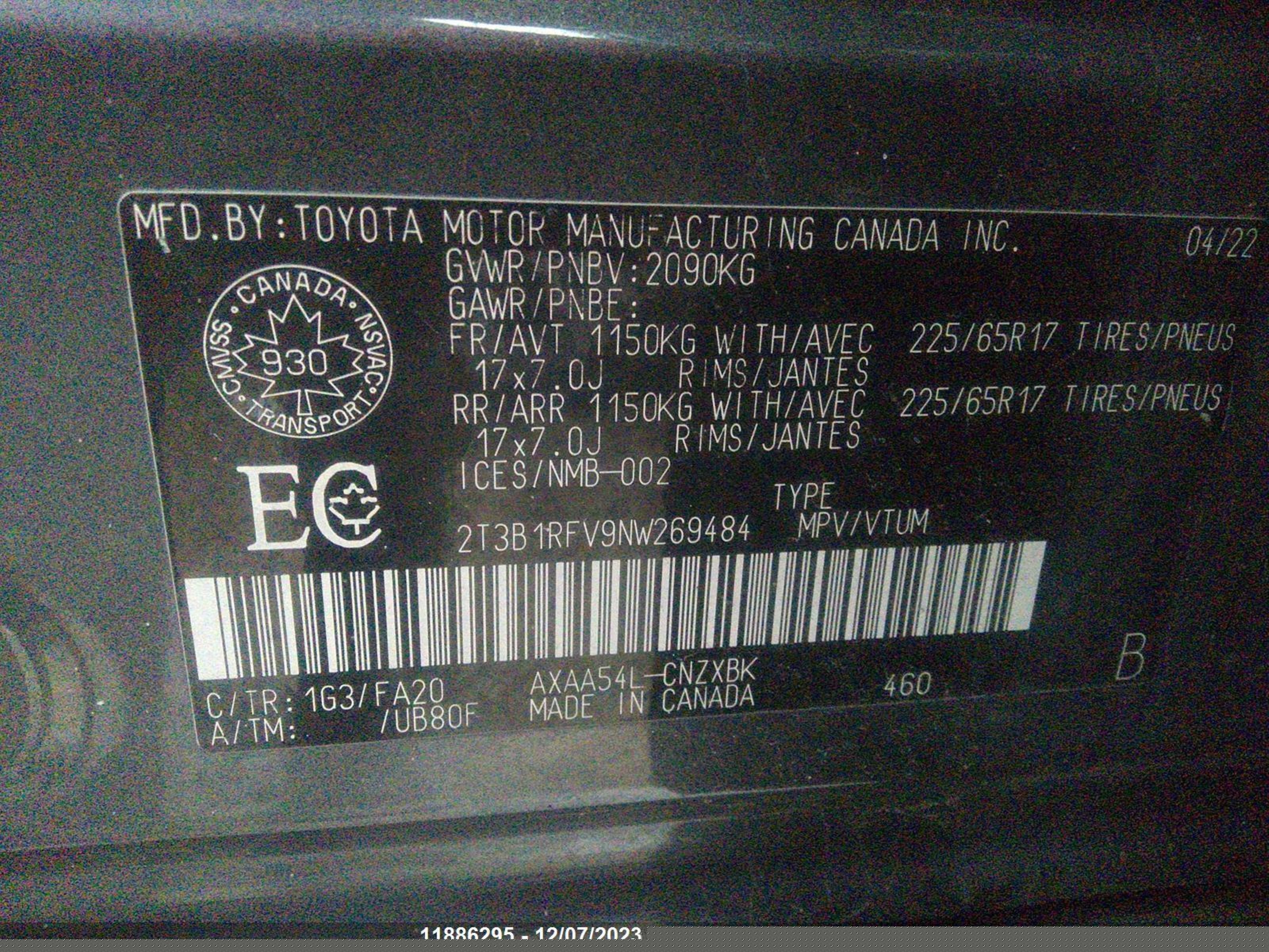 Photo 8 VIN: 2T3B1RFV9NW269484 - TOYOTA RAV 4 