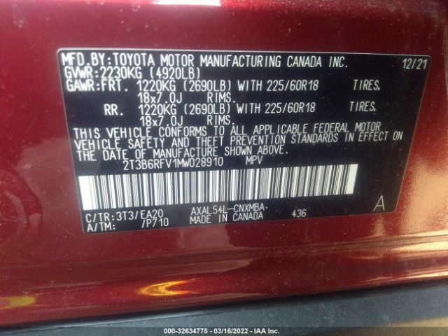 Photo 8 VIN: 2T3B6RFV1MW028910 - TOYOTA RAV4 