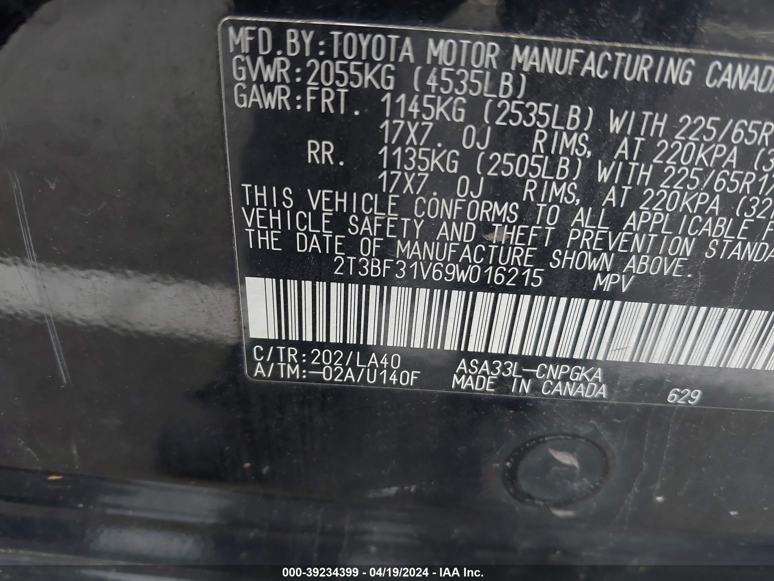 Photo 8 VIN: 2T3BF31V69W016215 - TOYOTA RAV 4 