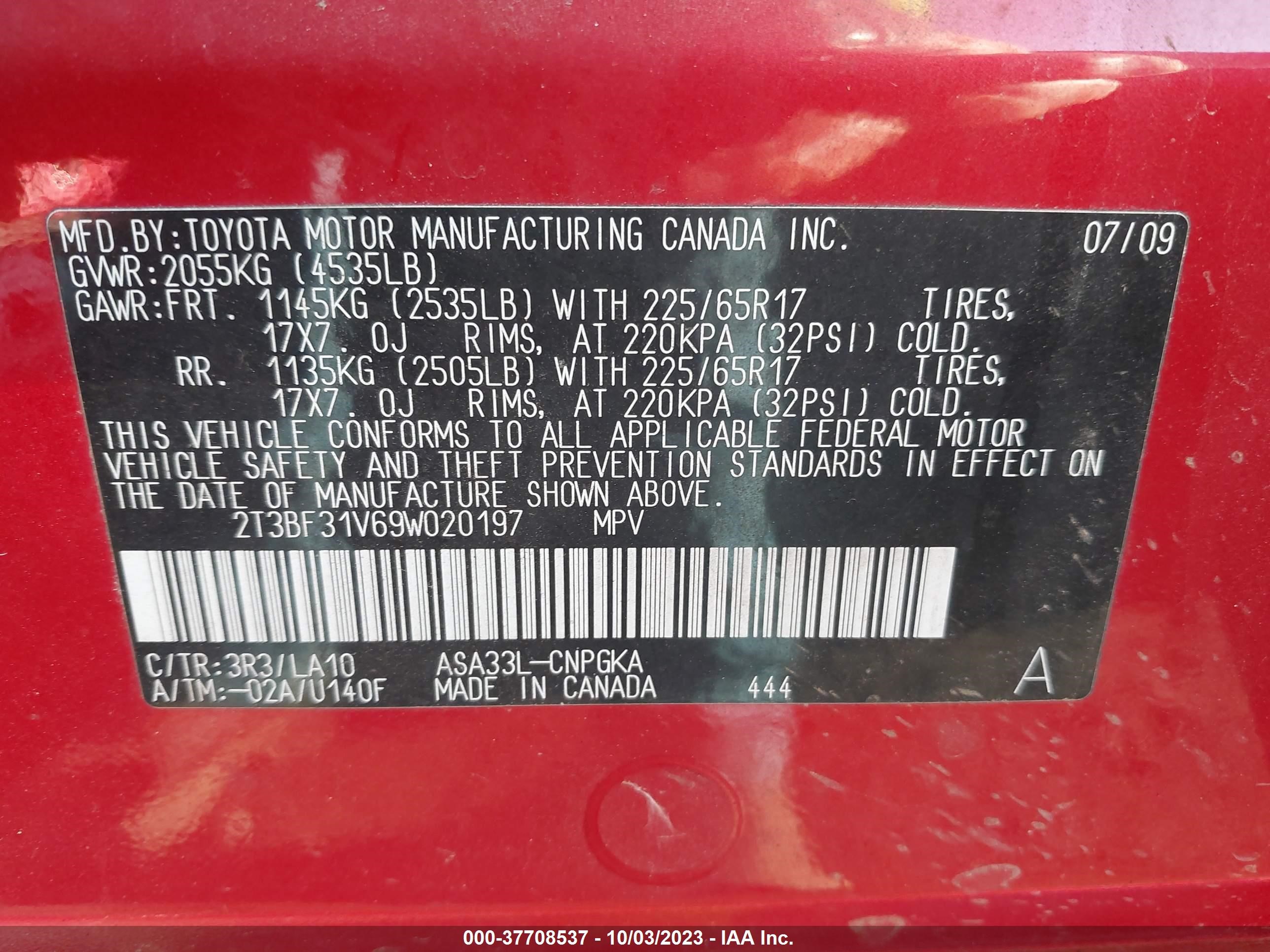 Photo 8 VIN: 2T3BF31V69W020197 - TOYOTA RAV 4 