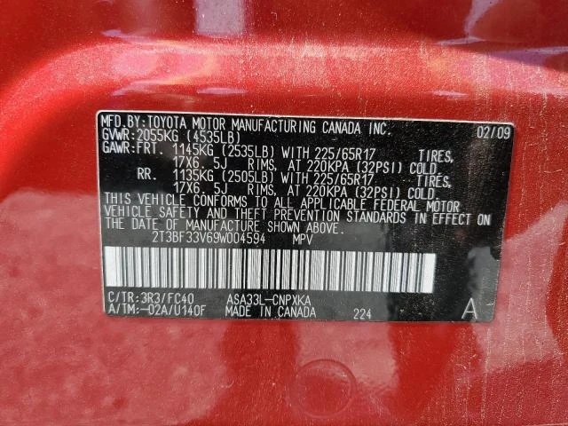 Photo 12 VIN: 2T3BF33V69W004594 - TOYOTA RAV4 