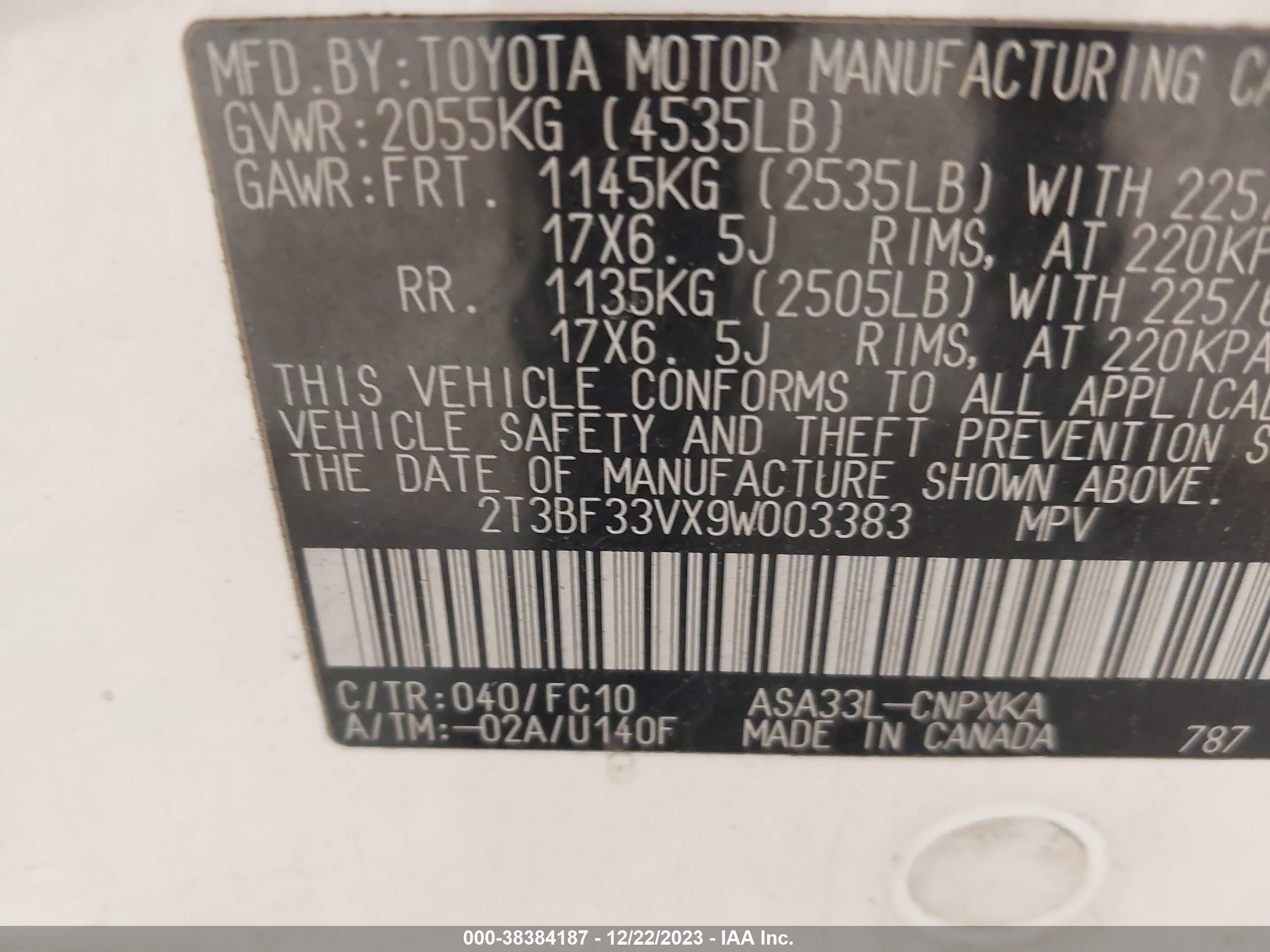 Photo 8 VIN: 2T3BF33VX9W003383 - TOYOTA RAV 4 