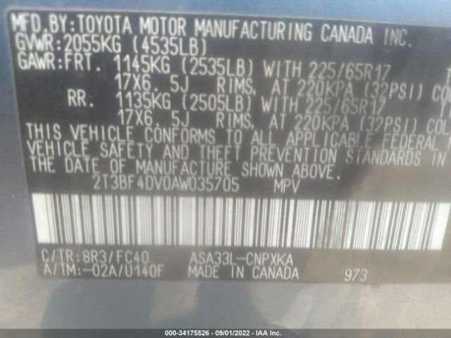 Photo 8 VIN: 2T3BF4DV0AW035705 - TOYOTA RAV4 