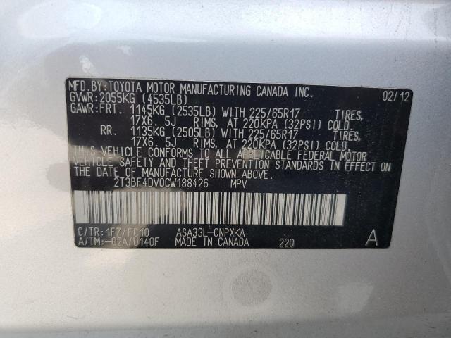 Photo 12 VIN: 2T3BF4DV0CW188426 - TOYOTA RAV4 