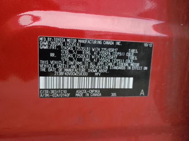 Photo 12 VIN: 2T3BF4DV0CW258300 - TOYOTA RAV4 