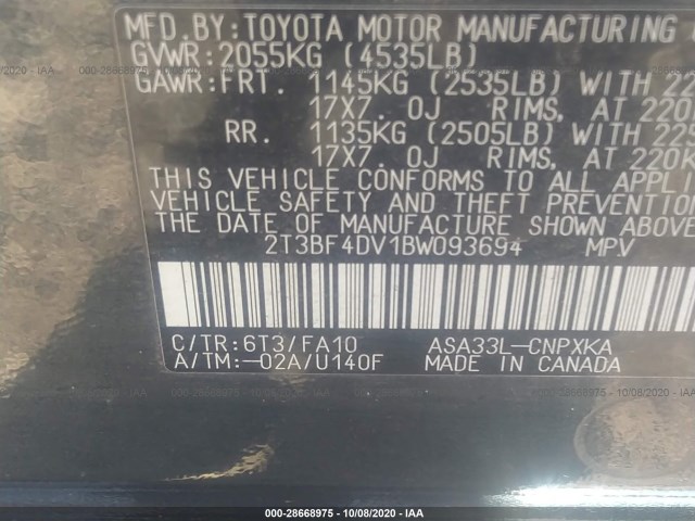 Photo 8 VIN: 2T3BF4DV1BW093694 - TOYOTA RAV4 